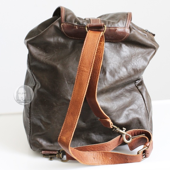 Capezio Backpack Rucksack Brown Leather Trim Large Sling Bag Vintage 80s HTF - Picture 6 of 10